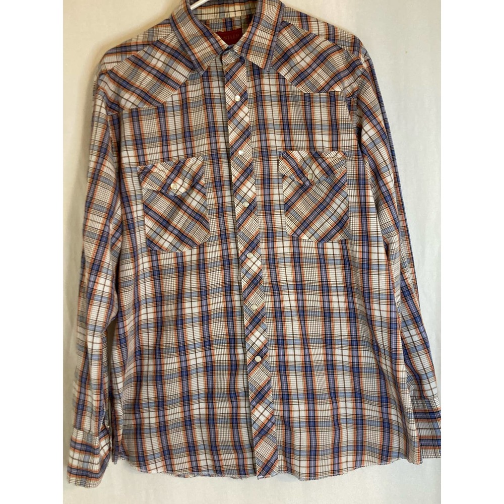 Rustler Men Western Snap Button‎ Up Shirt Large X Long Tails